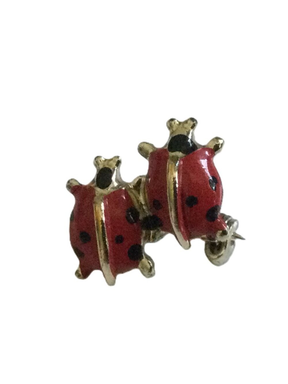 Vintage Double Ladybug Brooch Gold Tone Red Enamel Pin